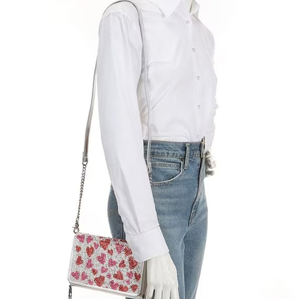 Betsey Johnson Kitsch Heart Rhinestone Novelty Clutch Bag Crossbody WOC NWT - Picture 2 of 8